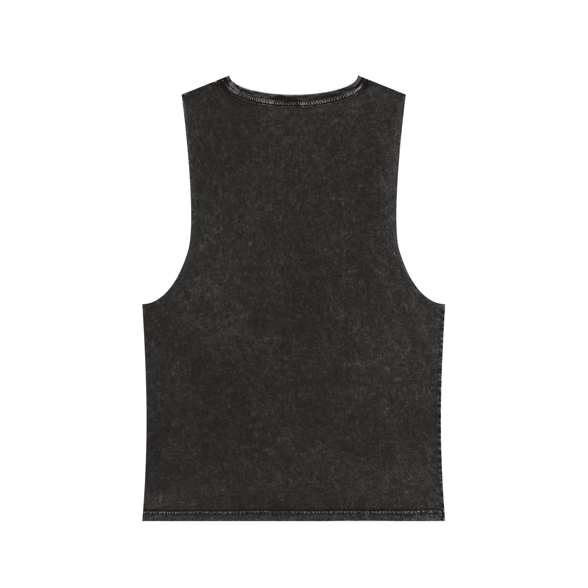 Synergy Stonewash Tank Top — Vintage Black Muscle Tee with Pink Script - Image 2
